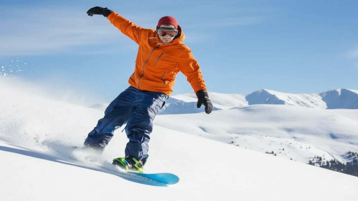 snowboarder aflat la început care coboară controlat pe pârtie