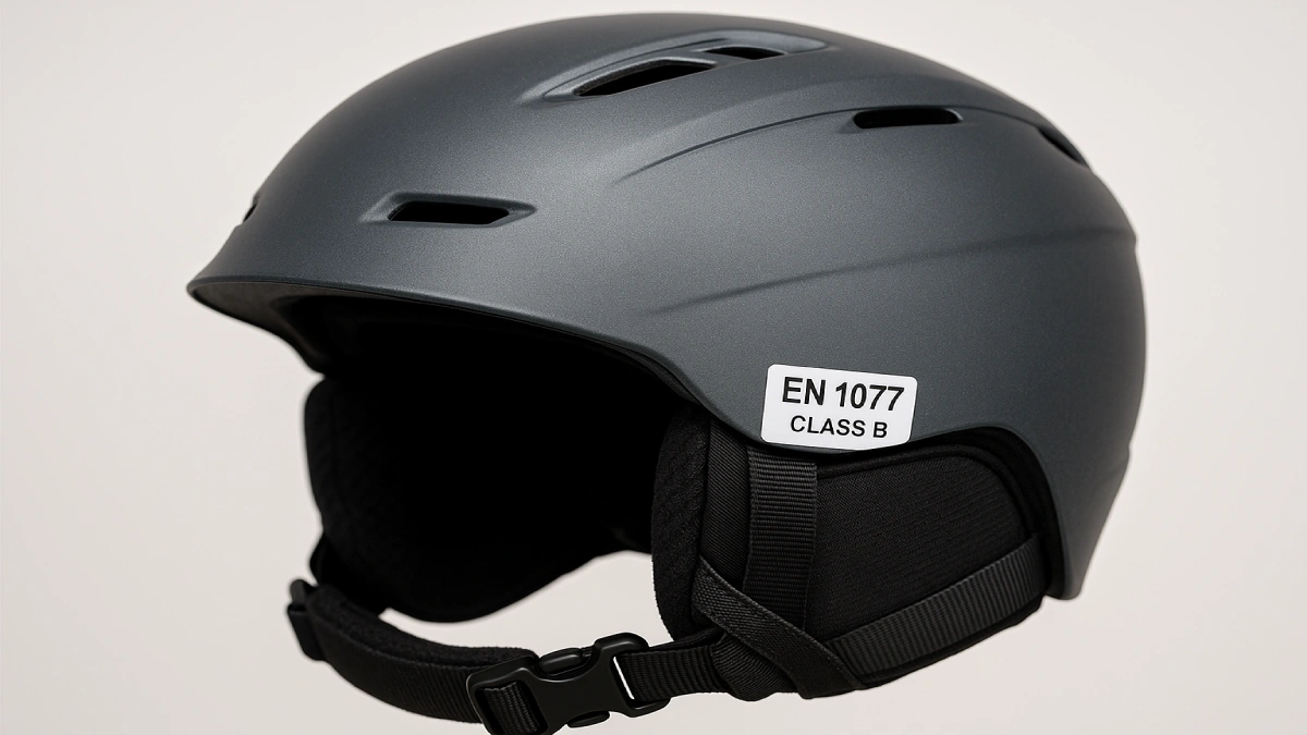 Cască de ski certificată EN 1077, cu carcasă rezistentă și sistem de prindere sigur