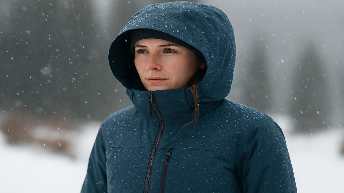 femeie purtând geacă de iarnă damă impermeabilă în condiții de ninsoare