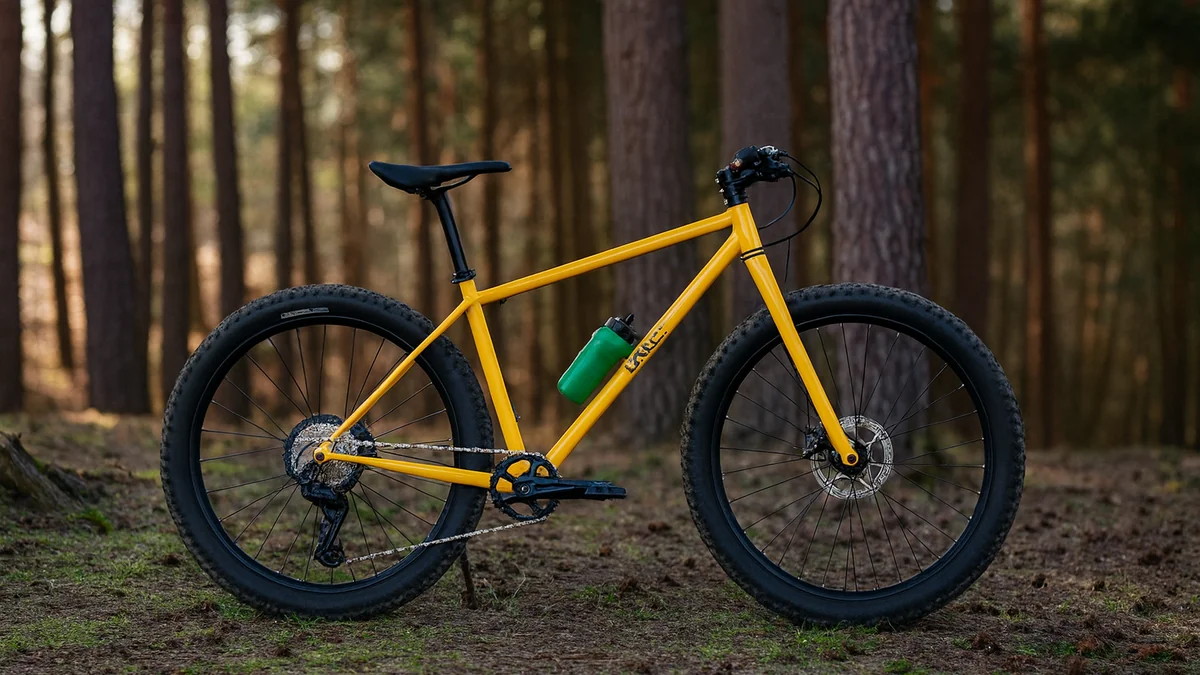 Bicicletă mountain bike galbenă parcată în pădure