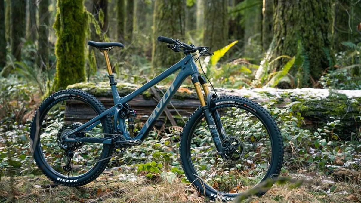 Bicicletă Pivot Cycles de munte parcată în pădure
