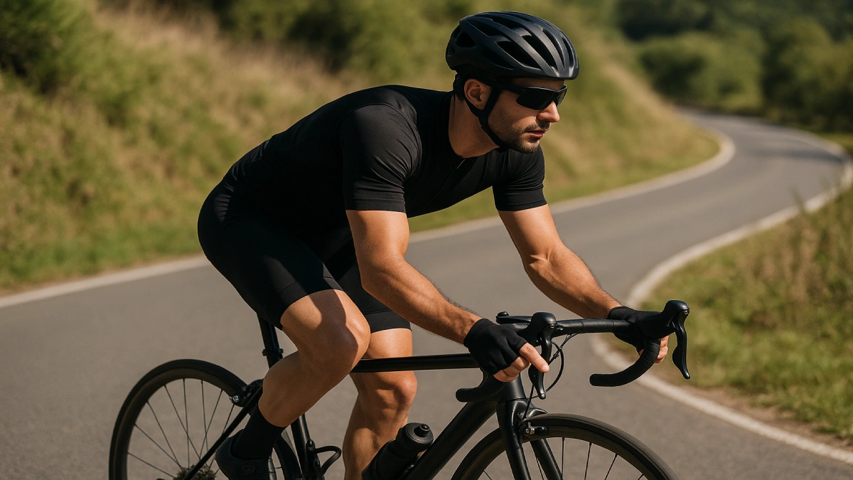 Ciclist pe șosea purtând pantaloni de ciclism pentru road biking