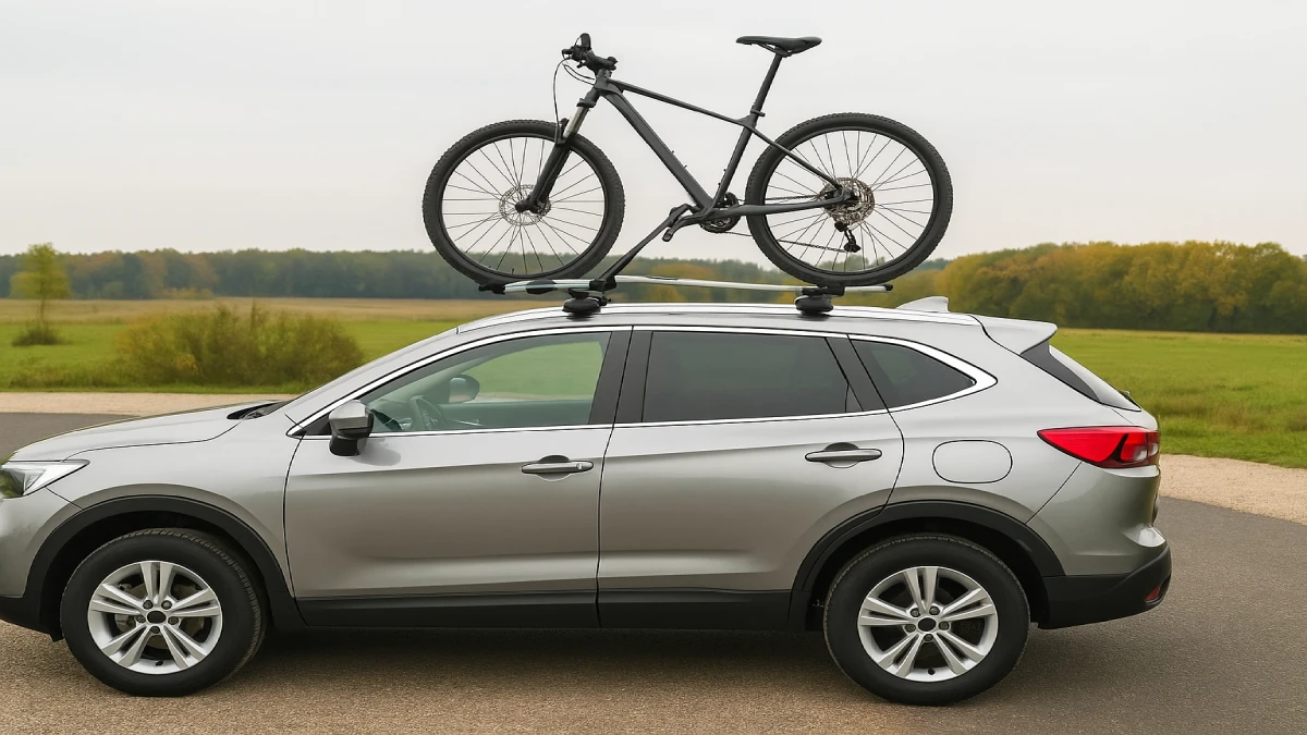 Suport auto pe cârlig cu trei biciclete montate pentru transport