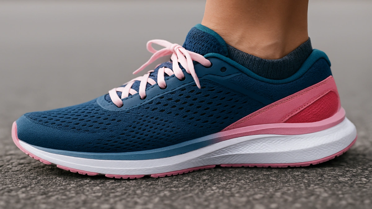 Detalii ale unui adidas de alergare damă, cu talpă amortizată și material respirabil.