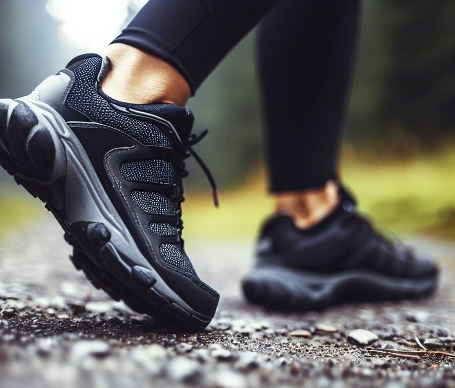 Picior de femeie în natură cu încălțăminte de drumeție