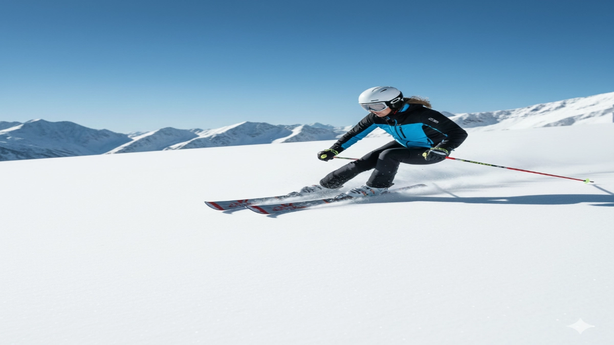 schioare executând un viraj de carving cu schiuri pentru femei