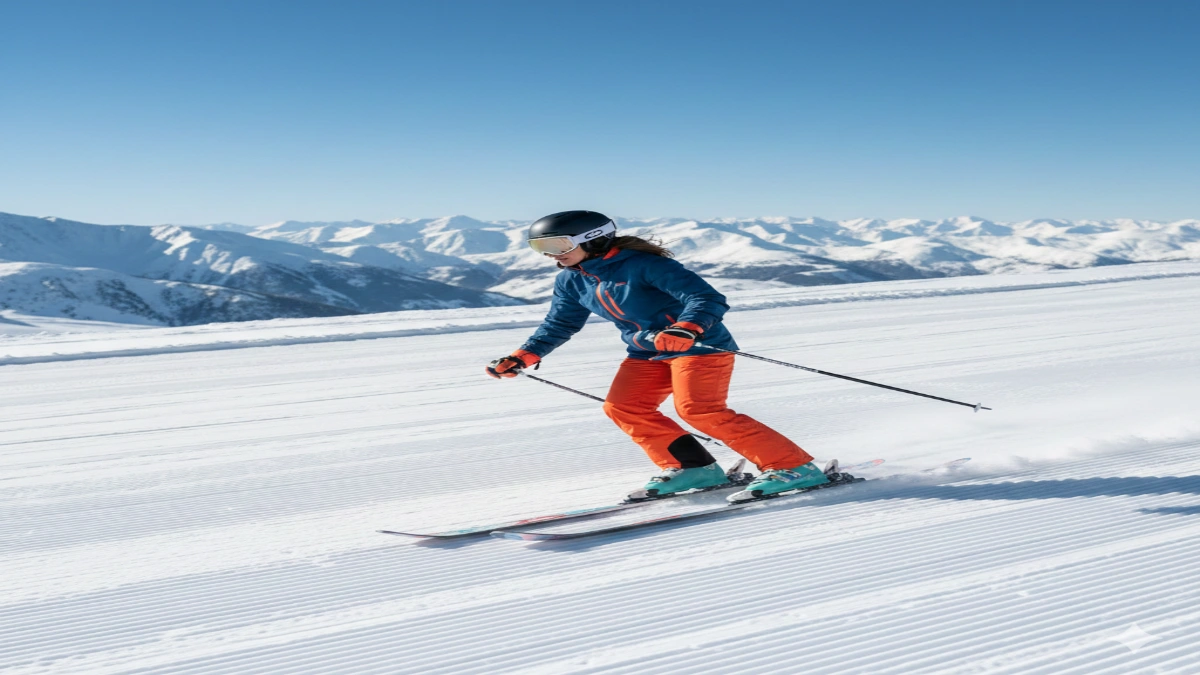 schioare coborând o pârtie amenajată cu schiuri all-mountain pentru femei