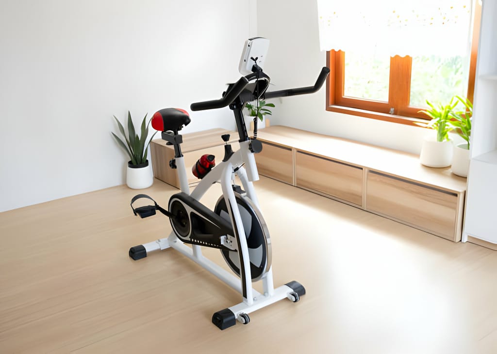 Bicicleta fitness modernă într-un interior luminos și aerisit