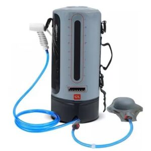 Sac de dus portabil gri pentru camping și călătorii