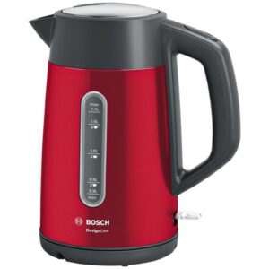 Fierbător Bosch DesignLine TWK4P434 roșu pe o masă de bucătărie
