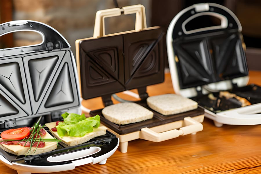 Diferite modele de sandwich makere deschise pe o masă
