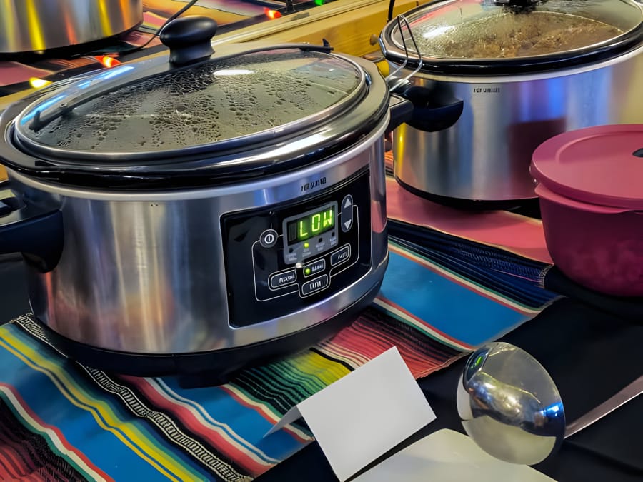 Două slow cookere digitale moderne pe o masă