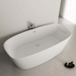 Cadă freestanding albă de 190x90 cm, cu design modern și spațiu generos, ideală pentru băi elegante.