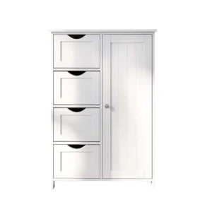 Dulap de baie alb cu 4 sertare și raft reglabil, pentru organizare eficientă