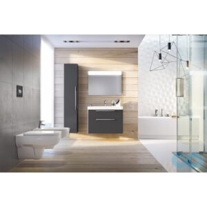 Mobilier de baie suspendat gri stejar cu lavoar și două sertare