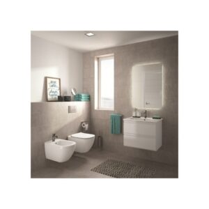 Dulap de baie suspendat alb lucios cu două sertare