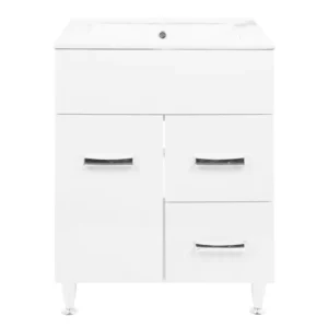 Set mobilier baie alb cu lavoar și dulap, ideal pentru băi medii