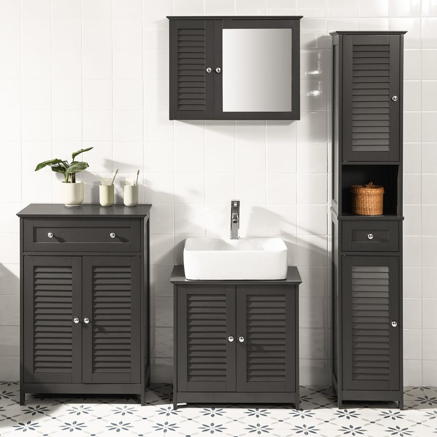 Set de dulapuri de baie pe sol, negru, cu design modern