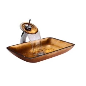 Set lavoar de blat din sticlă auriu cu baterie