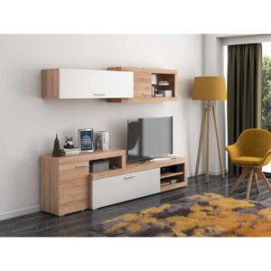 Bibliotecă modernă pentru living cu rafturi deschise și vitrine