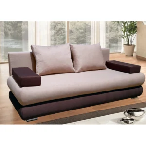 Canapea extensibilă Genarom Olimp maro și crem cu ladă de depozitare.