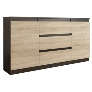Comodă modernă Wenge Mix Sonoma cu două uși și trei sertare