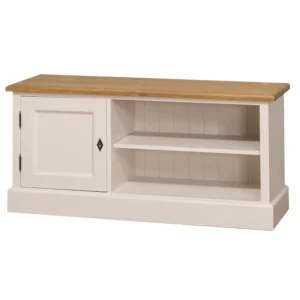 Comodă TV din lemn masiv cu 1 ușă și 1 raft, top ceruit