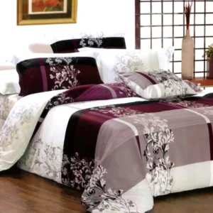 Set lenjerie de pat din finet satinat, cu model floral, pentru pat matrimonial