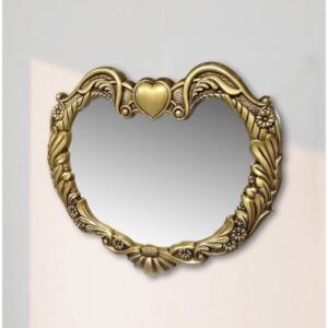 Oglindă decorativă de perete cu ramă aurie antichizată, dimensiuni 76x63 cm