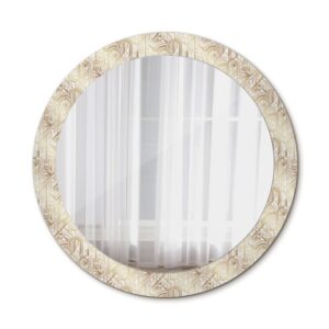 Oglindă rotundă de perete, albă, cu design Art Deco, diametru 80 cm