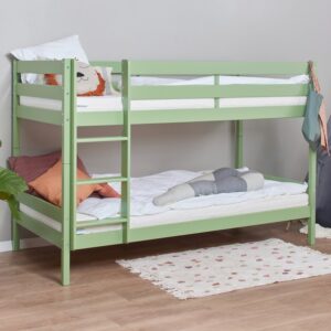 Pat supraetajat pentru copii, dimensiuni 90x200 cm, verde pal