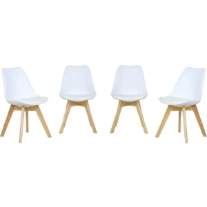 Set 4 scaune dining Kring Havana, alb, cu picioare din lemn și perne pentru șezut