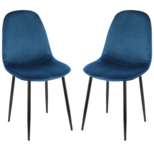 Set 2 scaune dining Kring Miles, albastru, cu tapițerie din catifea și cadru metalic