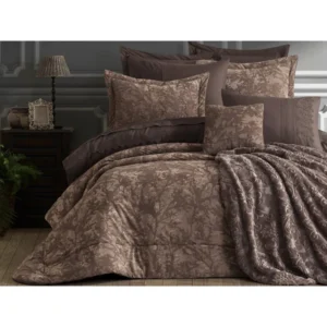 Set complet lenjerie de pat și cuvertură, 11 piese, bumbac 100%, pentru pat dublu