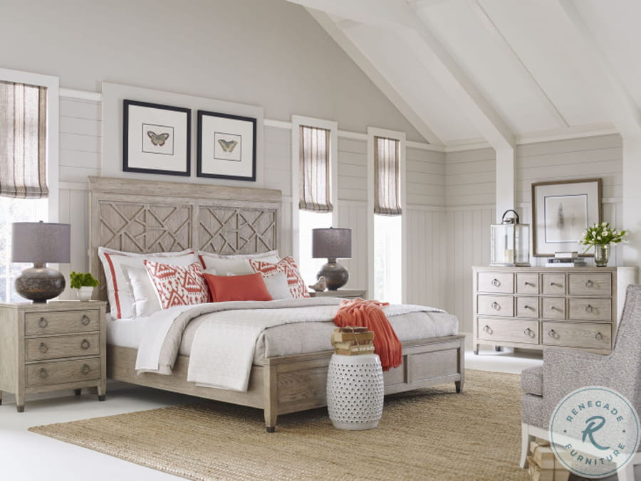 Set de mobilier rustic modern pentru dormitor, incluzând pat, noptiere și comodă