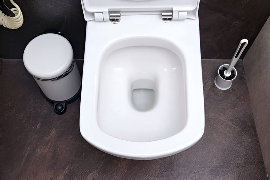 Vas WC fără ramă, vedere de sus, cu design modern și sistem de spălare eficient