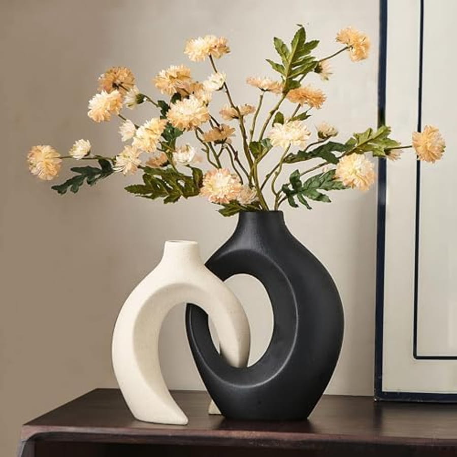 Set de vaze decorative din ceramică alb-negru, cu design modern