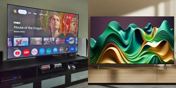 Două televizoare moderne cu ecrane mari, ideale pentru streaming, gaming și conținut 4K