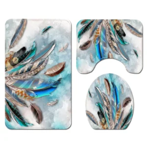 Set de 3 covorașe de baie FizioTab cu model de pene și bază antiderapantă