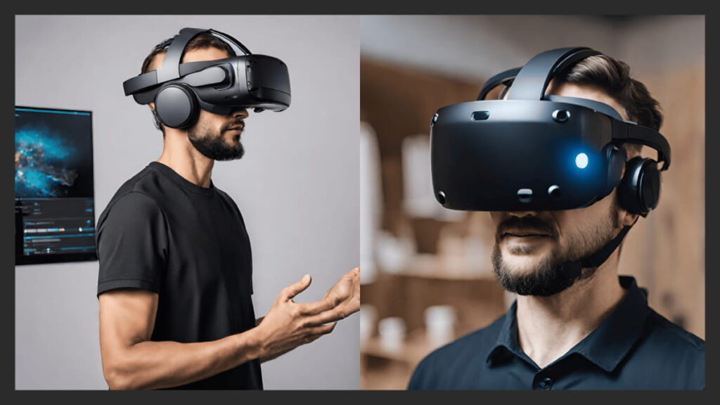 Persoane care folosesc ochelari VR pentru experiențe virtuale.