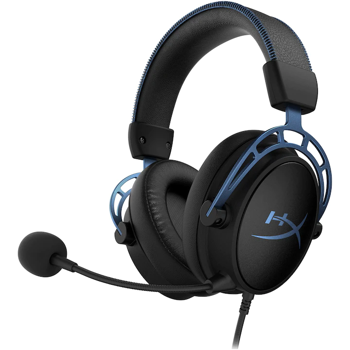 Căști gaming HyperX Cloud Alpha S cu sunet surround 7.1 și glisoare pentru ajustarea basului.
