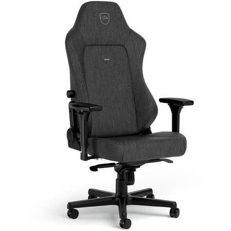 Scaun gaming Noblechairs HERO TX din material textil antracit, vedere laterală cu spătar înalt, brațe 4D reglabile și bază solidă cu cinci brațe