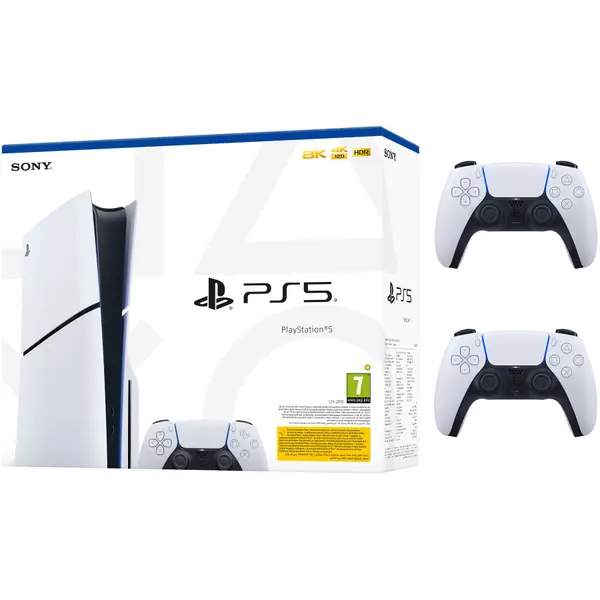 Consola PlayStation 5 Slim 1TB Disc Edition albă cu controller suplimentar
