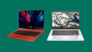 Două Chromebookuri comparate – un model roșu premium și un model argintiu standard
