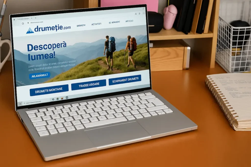 Laptop deschis pe birou folosit pentru ghidul „Cum să alegi un laptop”