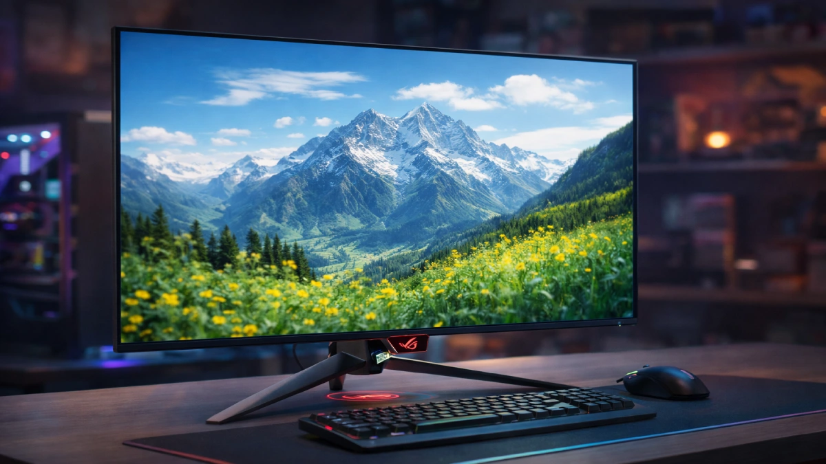Monitor ASUS ROG Swift OLED PG32UCDM într-un setup de gaming modern