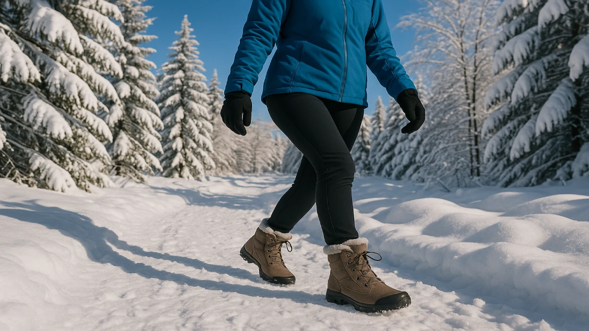 Cizme de iarnă pentru femei purtate în drumeție pe zăpadă, cu talpă antiderapantă și aderență bună pe traseu