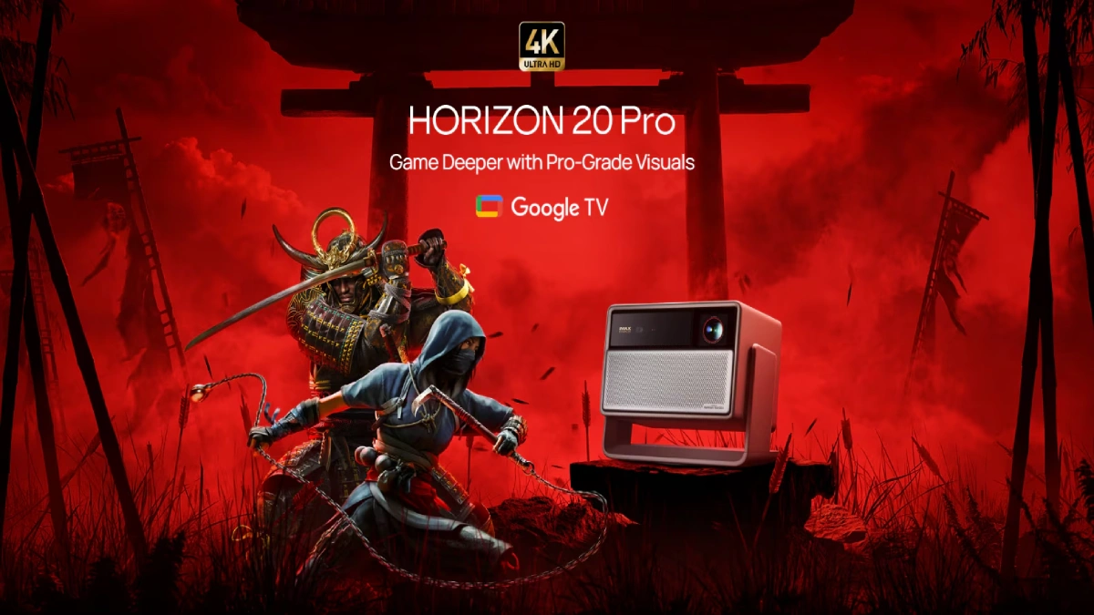 Proiector XGIMI Horizon 20 Pro prezentat într-un scenariu de gaming pe ecran mare