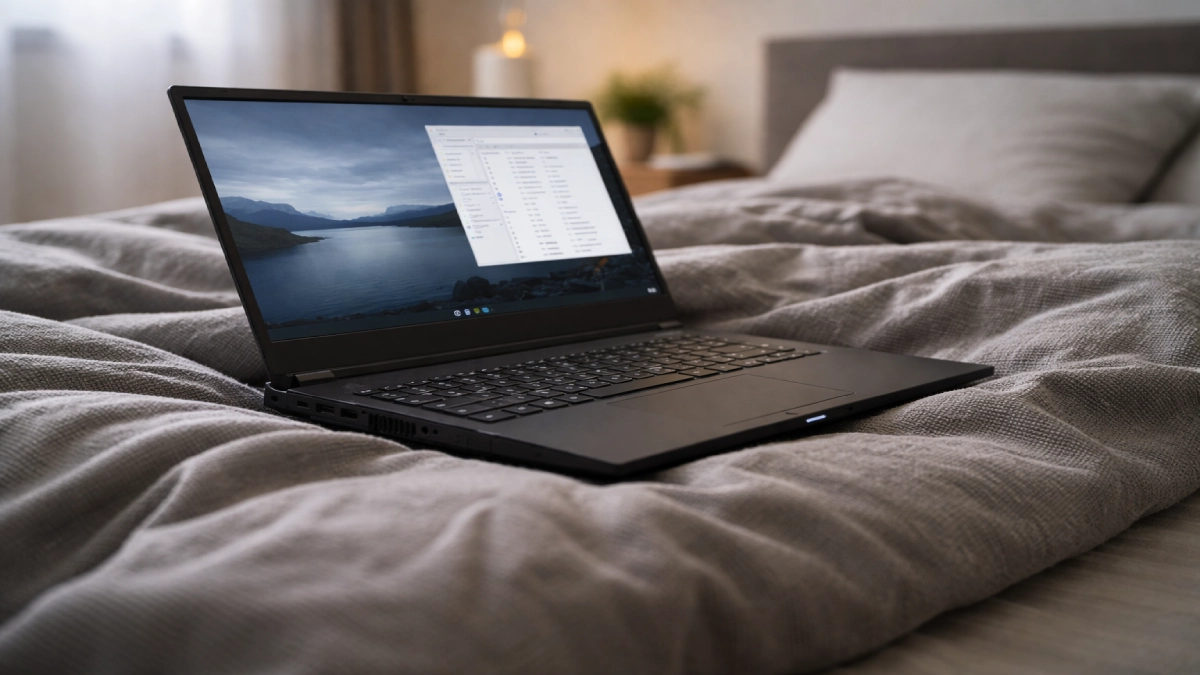 Laptop de gaming folosit pe o suprafață moale, care poate bloca admisia de aer și crește temperatura