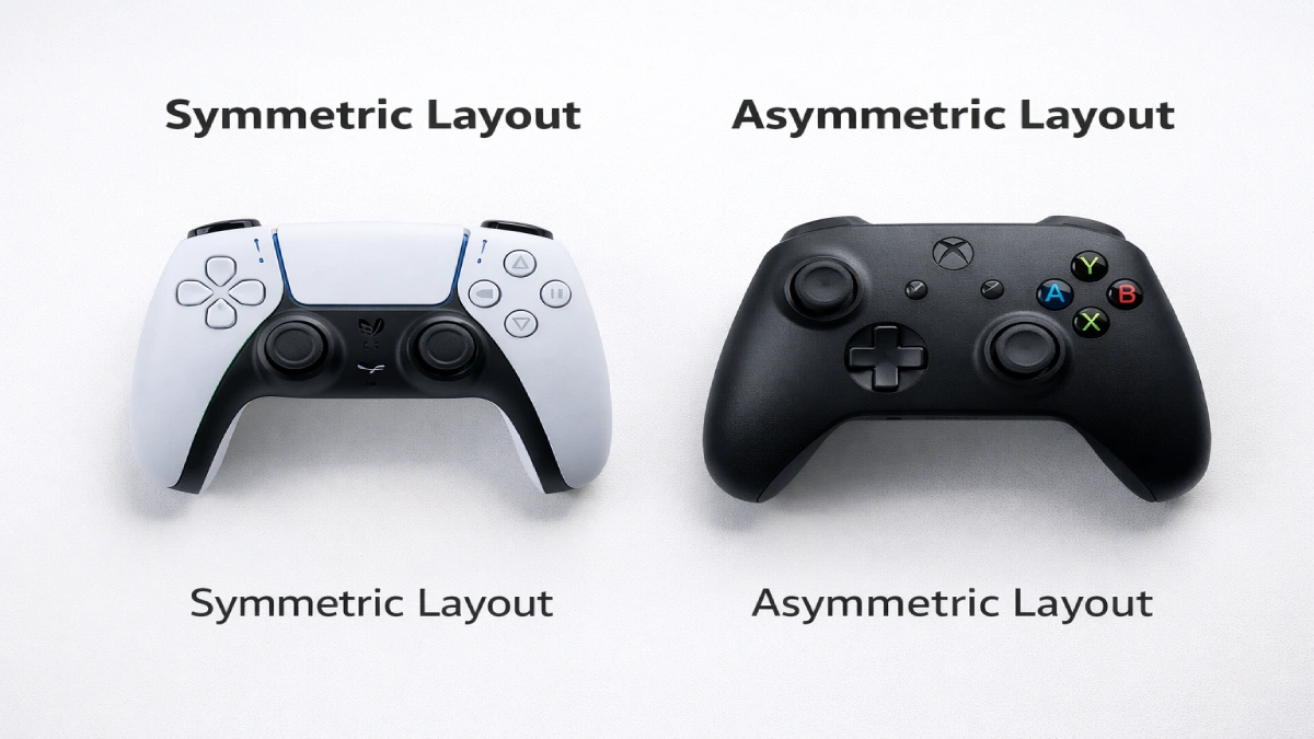 diferență între layout-ul simetric și asimetric al unui controller pentru PC